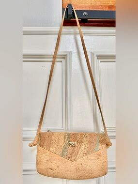 Cork Crossbody Bag with Gold Accent - Beige